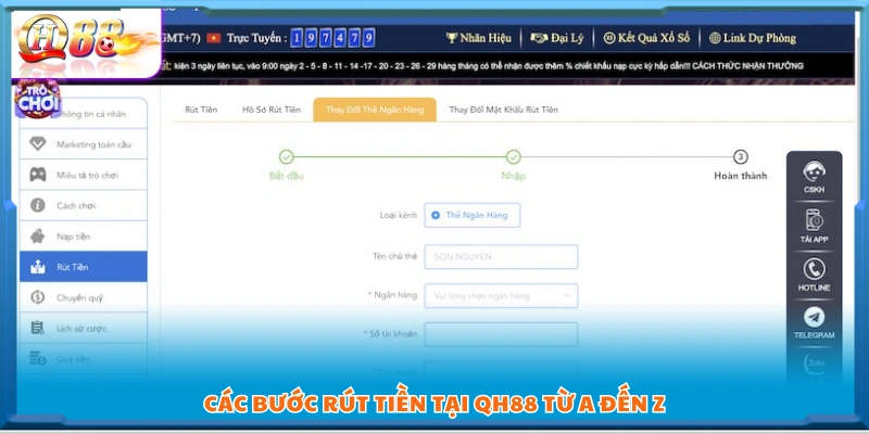 Quy trình rút tiền QH88 an toàn và tiện lợi 